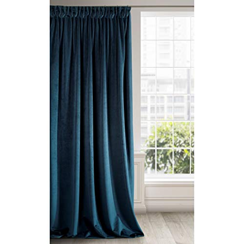Eurofirany Soft Plain Opaque Velvet Curtain with Rufflette Tape For Rail - 1 Unit, Thick Fluffy Panel Drape Classic Glamour Elegant Living Room Bedroom, W55 x L106, 140x270 cm, Navy Blue