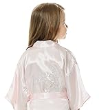 Joytton Girl's Satin Kimono Robe with Embroidered Flower Girl(6,Light Pink)