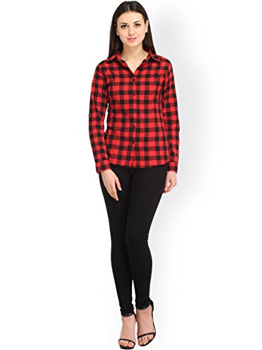 damen mode women red check shirt