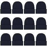 12 Packs Kids Beanies Winter Hats Warm Variety Pack, Assorted Colors Cuffed Knit Caps for Boys Girls Wholesale