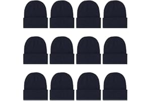 12 Packs Kids Beanies Winter Hats Warm Variety Pack, Assorted Colors Cuffed Knit Caps for Boys Girls Wholesale