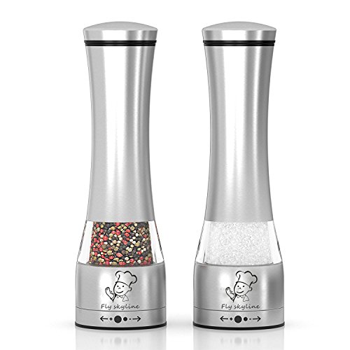 Salt &amp; Pepper Grinder Set Premium Stainless Steel Adjustable Manual Ceramic Rotor Pepper or Salt Mill Strong Ceramic Grinder Mechanism Set of 2