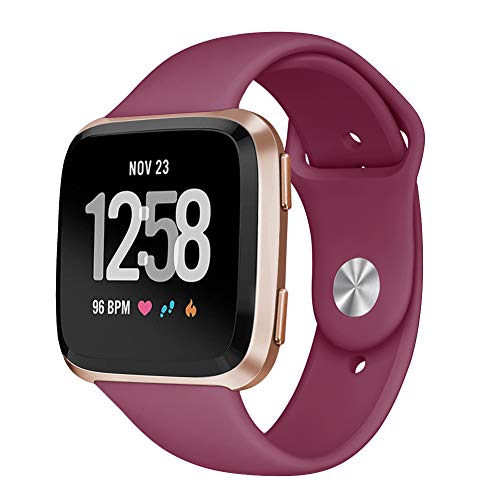 Kmasic Sport Band Compatible Fitbit Versa/Fitbit Versa Lite Edition, Soft Silicone Strap Replacement Wristband Fitbit Versa Smart Fitness Watch, Wine Red, Large