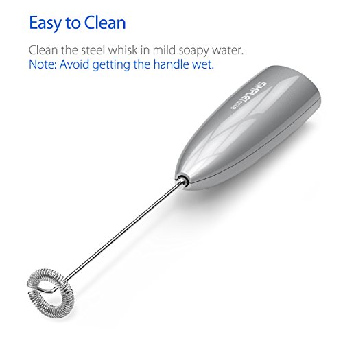 SIMPLETASTE HandHeld Milk Frother Battery Operated Electric Foam Maker, Drink Mixer with Stainless Steel Whisk and Stand for Cappuccinos, Bulletproof Coffee, Latte [Upgrade Version] Grey
