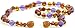 Amber Teething Necklace - Unisex - (12.6 inches (32 cm) - Cognac / Amethyst - Hand-Made from Certified Baltic Amber and Amethyst Beads {0055}
