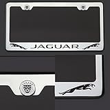 One Laser Engraved Black Jaguar Mirror Stainless Steel License Plate Frame Holder Front Or Rear Bracket Steel Screw Cap