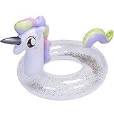 ToyerBee Pool Floats, 45' x 32' x 30', Inflatable Unicorn Tube with Glitters, Swimming Pool Tube, Raft Decorations for Kids& Adults