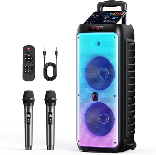 JYX Karaoke Maschine mit 2 Mikrofonen, LED Licht – Bluetooth 5.3, TF/USB/AUX/TWS/LIVE, Karaoke Box & PA Anlage für Party, Outdoor, Zuhause, Erwachsene