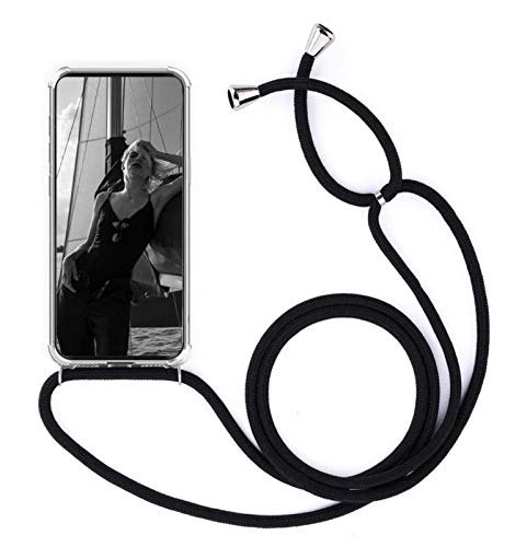 MXKOCO Compatible with Xiaomi Redmi Note 9S Case- TPU Necklace Phone Cover/Case Adjustable Length Lanyard Mobile Phone Chain, Holder with Neck Cord Lanyard Strap - Black
