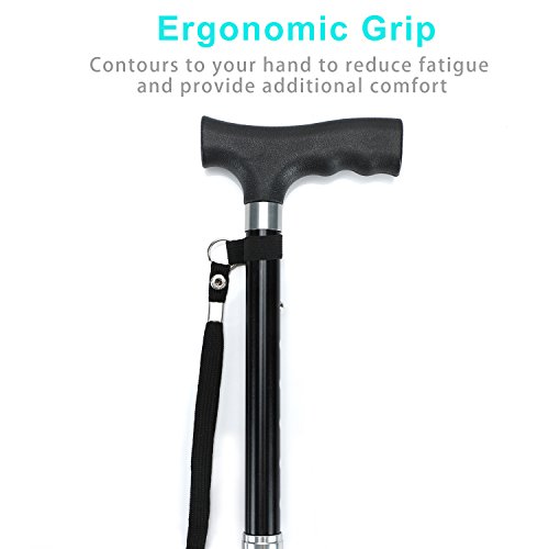 Folding Cane by Saymeto, Lightweight Walking Cane for Men and Women, Adjustable Walking Stick Mobility Aid, Comfortable Handles, Black
