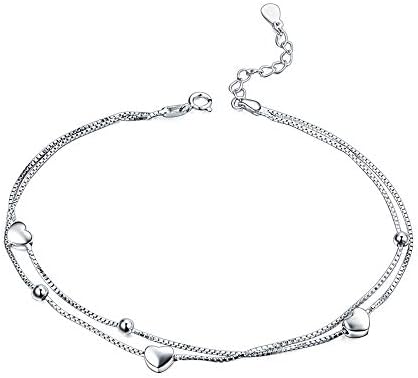 thumbnail image 2 of Women's Silver Heart Multi-Layer Ankle Bracelet - Adjustable Chain Beach Anklet With Rhinestones 2 of 6