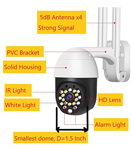 EsiCam Waterproof WiFi Speed Small Dome Surveillance Camera Outdoor PTZ Wireless IP Camera with iOS & Android APP 5X Zoom Pan Tilt(320 degree/90 Degree) (1.5