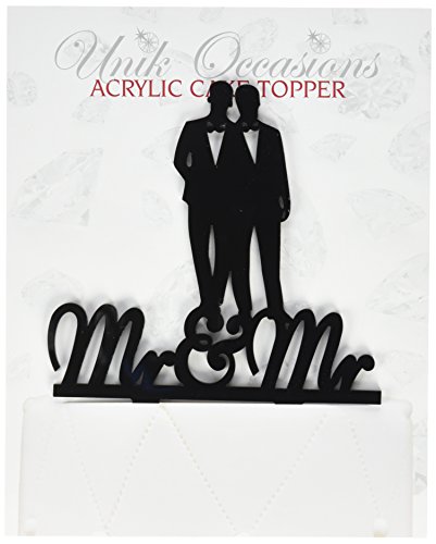 Gay Couple Silhouette Mr & Mr Acrylic Wedding Cake Topper Black 5x5