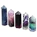 Rockcloud Flourite Healing Crystal Point Faceted Prism Wand Carved Reiki Stone Figurine