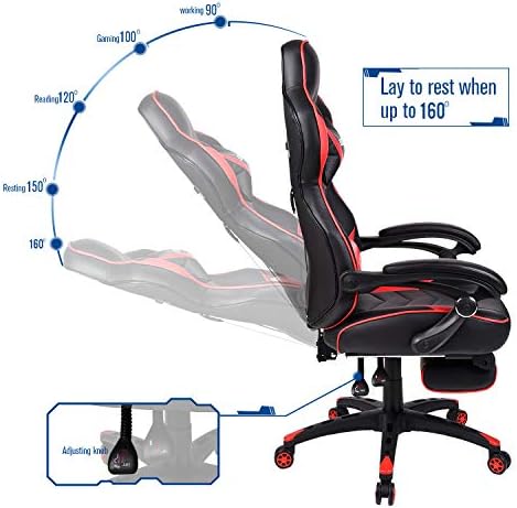 Video Gaming Chair Racing Office – PU Leather High Back Ergonomic 170 Degree Adjustable Swivel 