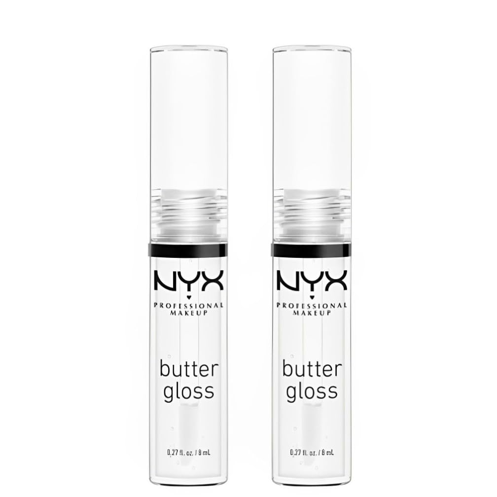 NYX Professional Makeup Butter Gloss, Non-Sticky Lip Gloss, For Supple & Kissable LIps, High Shine Finish, Colour: Clear, Duo Pack