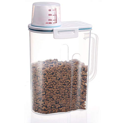 Pet Food Storage Container with Measuring Cup, Pour Spout and Seal Buckles Food Dispenser for Dogs Cats (Airtight)
