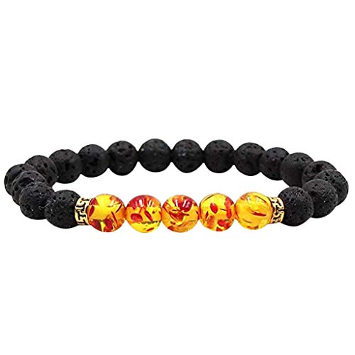 Crytech Women Men Lava Rock Aromatherapy Essential Oil Diffuser Bracelet Stretchy Natural Stones Beaded Mediation Balancing Reiki Bangle Yoga Beads Bracelet for Stress Reliever (Amber)
