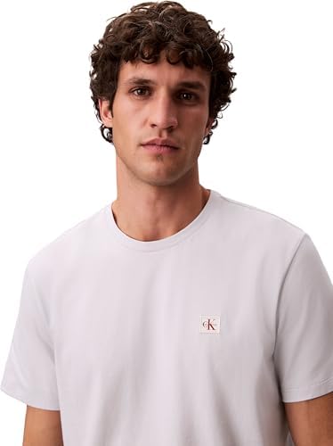 Uomo T-Shirt Maniche Corte Confezione da 2 Badge in Cotone, Multicolore (Bright White/Marble Gray), M