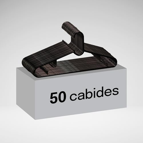 Kit 50 Cabides Plus Pretos Reforçados 46cm Duplo Gancho Para Duas Roupas Cabide Antiderrapante Para Camisas Blusas Vestidos Closet Guarda-roupa Organização Uso Doméstico E Comercial - Paramount Preto