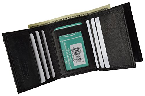 Mens Black Leather Wallet Lamb Classic Trifold by Marshal wallet