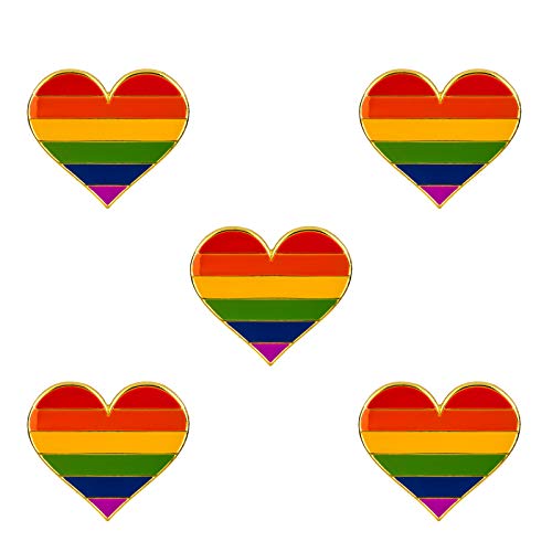 Pack 5 Rainbow Pride Heart Shape Lapel Pin Brooches Pins Flag badge Brooch Badges (Rainbow)… — image 1