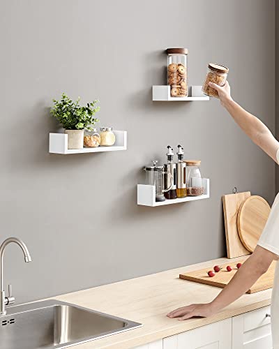 SONGMICS LWS40WT Set of 3 Modern Wall Shelves, MDF Floating Shelves with High Gloss Finish and Invisible Mount, White