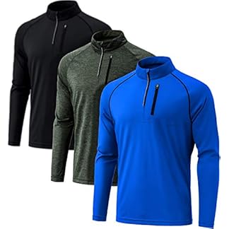 ATHLIO CLSL Men’s 1/4 Zip Pullover Long Sleeve Shirt, UPF 50+ Quick Dry Running Top, Athletic Quarter T-Shirt, 3 pack