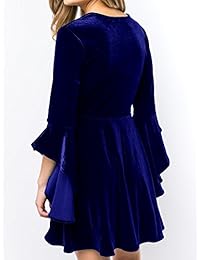 Inorin vestido de patinador de terciopelo para mujer, escote en V profundo, manga acampanada, vestido sexy para fiesta