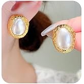 Jumwrit Boho Golden Pearl Earrings Small Bean Oval Pearl Stud Earrings Vintage Irregular Big Round Pearl Drop Dangle Earrings Geometric C Shape Earrings for Women（Style 1）