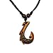 Lemu Jewelry Adjustable Brown Hawaiian Fish Hook Pendant Hemp Cord Chain - Maori Tribal Necklace