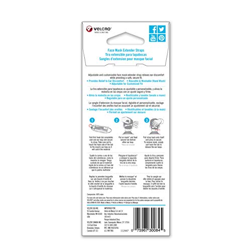 VELCRO Brand Face Mask Extender includes 4 Black Straps, 12” x 1