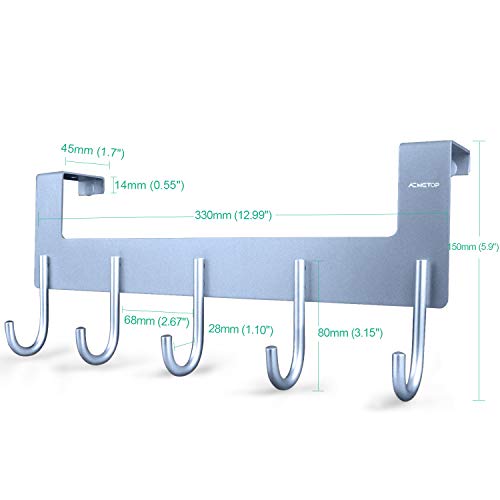 ACMETOP Over The Door Hook Hanger, Heavy-Duty Organizer for Coat, Towel, Bag, Robe - 5 Hooks, Aluminum, Matte Finish (Gray) - Thumbnail 2