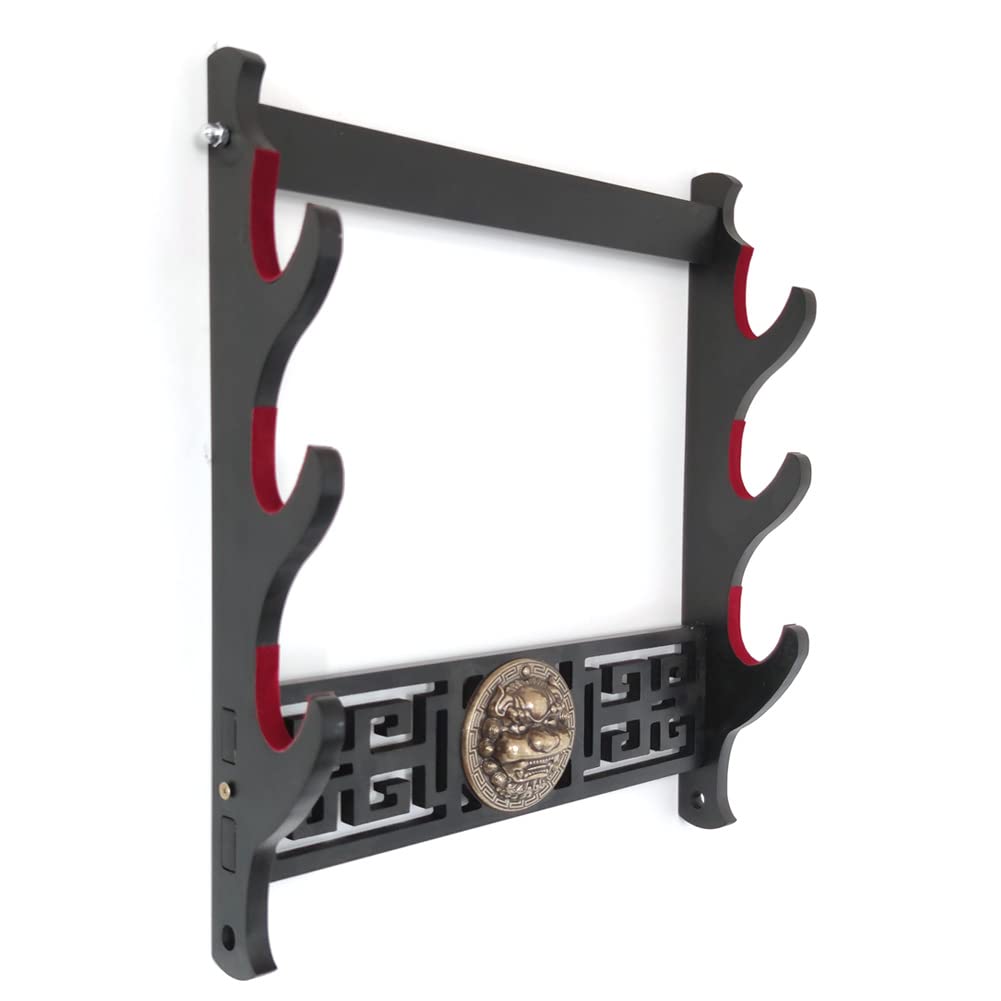 AFuex Padded Sword Wall-Mount Sword Holder - Katana Stand Samurai Sword Stand Display Rack,Red Velvet,3 Tier