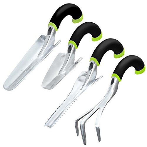 Radius Garden 30402 Ergonomic 4-Piece Gardening Hand Tool Set, Green