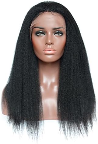 Kinky Straight Brazilian Remy Human Hair Wig For African American Women Italian Yaki None Lace Wigs 130% Density(8inch none lace, Natural Color)
