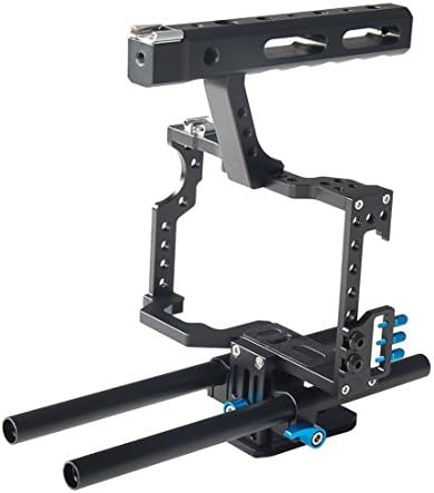Annsm Professional Video Camera Cage with Hand Grip and Rail Rods for Sony A7s, A7, A7R, A72, A7RII, A7SII and Panasonic GH4 Camera with Blue Color