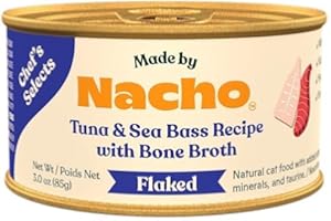Made by Nacho Flaked Filets Recipe in Bone Broth, Grain-Free Chef's Selects Wet Food for Cats Balanced Diet in Naturally Hydrating Pumpkin-Infused Broth (3.0 oz (Pack of 12), Tuna & Sea Bass)