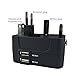 Travel Adapter, Worldwide All in One Universal Travel Adapter Wall Charger AC Power Plug Adapter with Dual USB Charging Ports for USA EU UK AUS, Cell Phone Laptop, Black