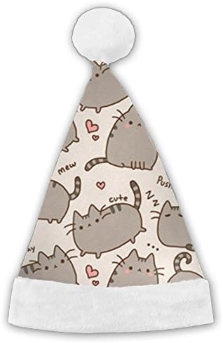 DIGAH OUN Pusheen The Cat 3D Print Traditional Plush Christmas Santa Hat For Christmas Party Celebration