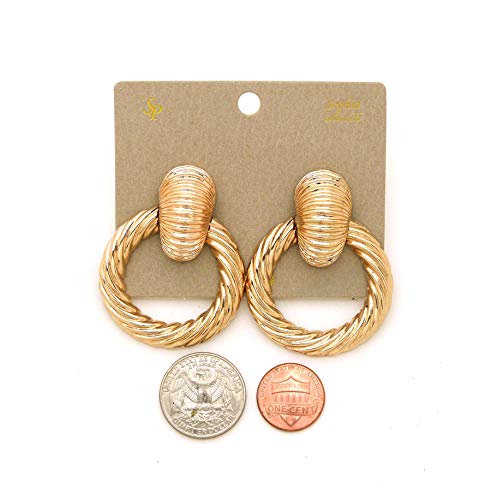 Women's Over Sized Door Knocker Hoop Style Statement Metal Clip On Earring (Gold - Door Knocker Style)
