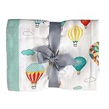 OYRGCIK Baby Swaddle Blanket, Muslin Swaddle Blankets 4 Layers Soft Swaddle Wrap Unisex Receiving Blankets 70% Bamboo 30% Cotton Baby Blankets for Boys Girls Toddler, Hot Air Balloon