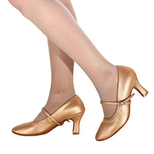 KESEELY Fashion Round Head Square Buckle Sandals Women Dancing Modern Dance Ballroom Latin Dance Soft Bottom Shoes Gold