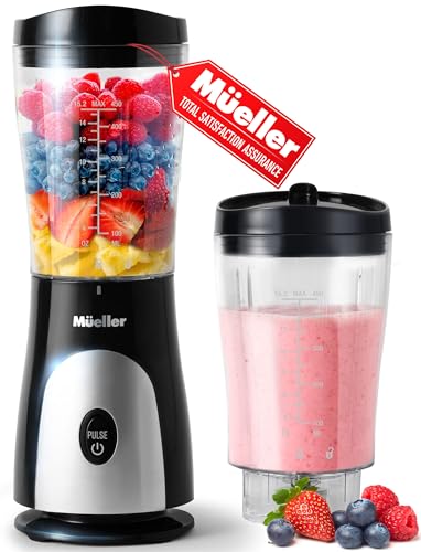 Photo 1 of Mueller Personal Blender for Shakes and Smoothies with 15 Oz Travel Cup and Lid, Juices, Baby Food, Heavy-Duty Portable Blender & Food Processor, Black