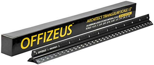 Architectural Scale Ruler 12" - Professional Grade Triangle Metal Design - Aluminum Imperial Laser Etched Scales - for Architects, Drafting, Blueprints, Engineering - Makes A Great Gift for Architect