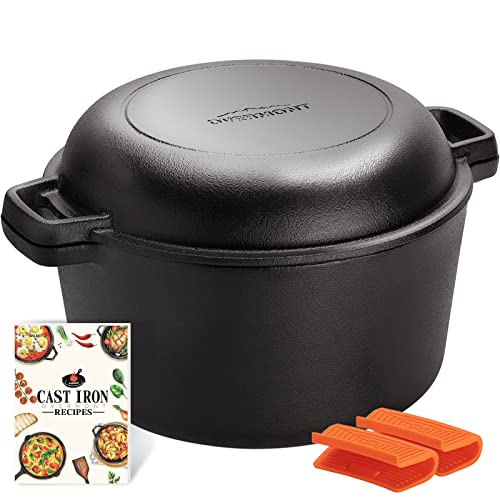 Overmont 2 in 1 Pre Seasoned Dutch Oven with Skillet Lid for Induction