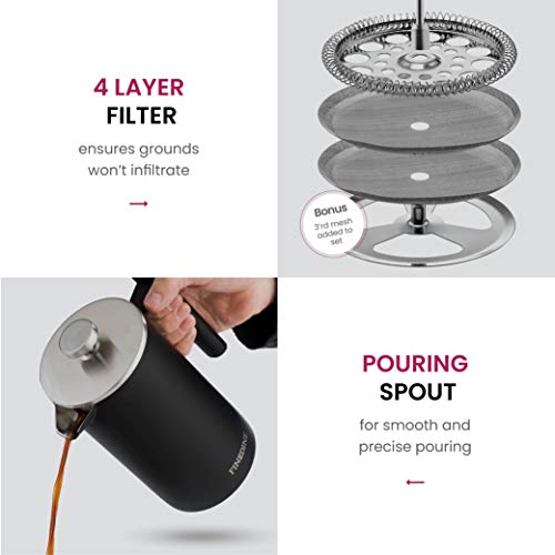 Finedine French Press Coffee Maker (34Oz) 18/8 Stainless Steel