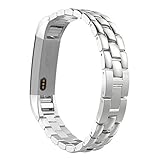 MoKo Fitbit Alta HR and Alta Band, Universal Stainless Steel Replacement Watch Bracelet Band Strap with Fold Over Clasp for Fitbit Alta/Fitbit Alta HR, Tracker NOT Included - Silver