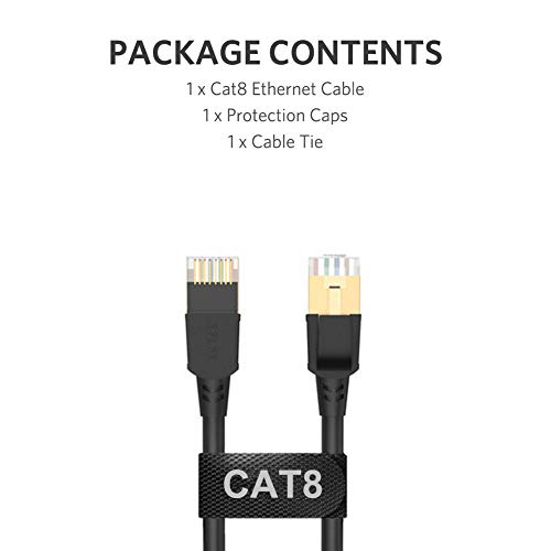 Cat8 Ethernet Cable, Professional Network Patch Cable 40Gbps 2000Mhz S/FTP LAN Wires, High Speed Internet Cable Cord with RJ45 Gold Plated Connector for Modem, Router, PC by ATTMONO