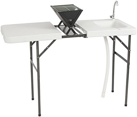 Fish Fillet Cleaning Table Sink Faucet Outdoor Foldable Set with Charcoal Grill